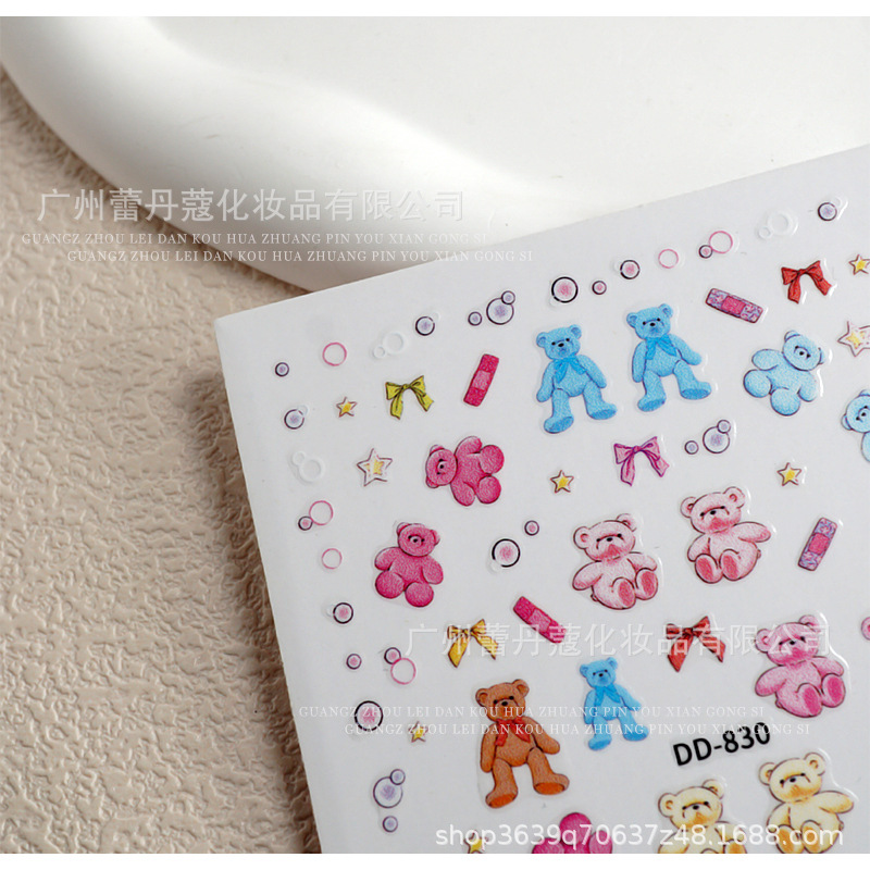 Sticker 3d gấu bông | hình dán móng tay dd-829 830