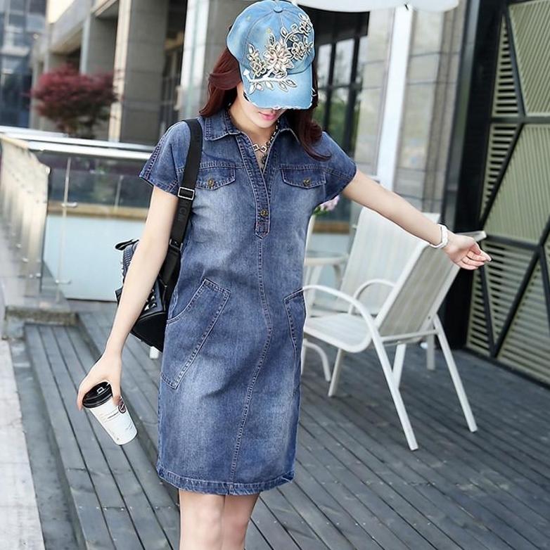 Váy đầm jean suông cô sơ mi cao cấp, váy đầm công sở