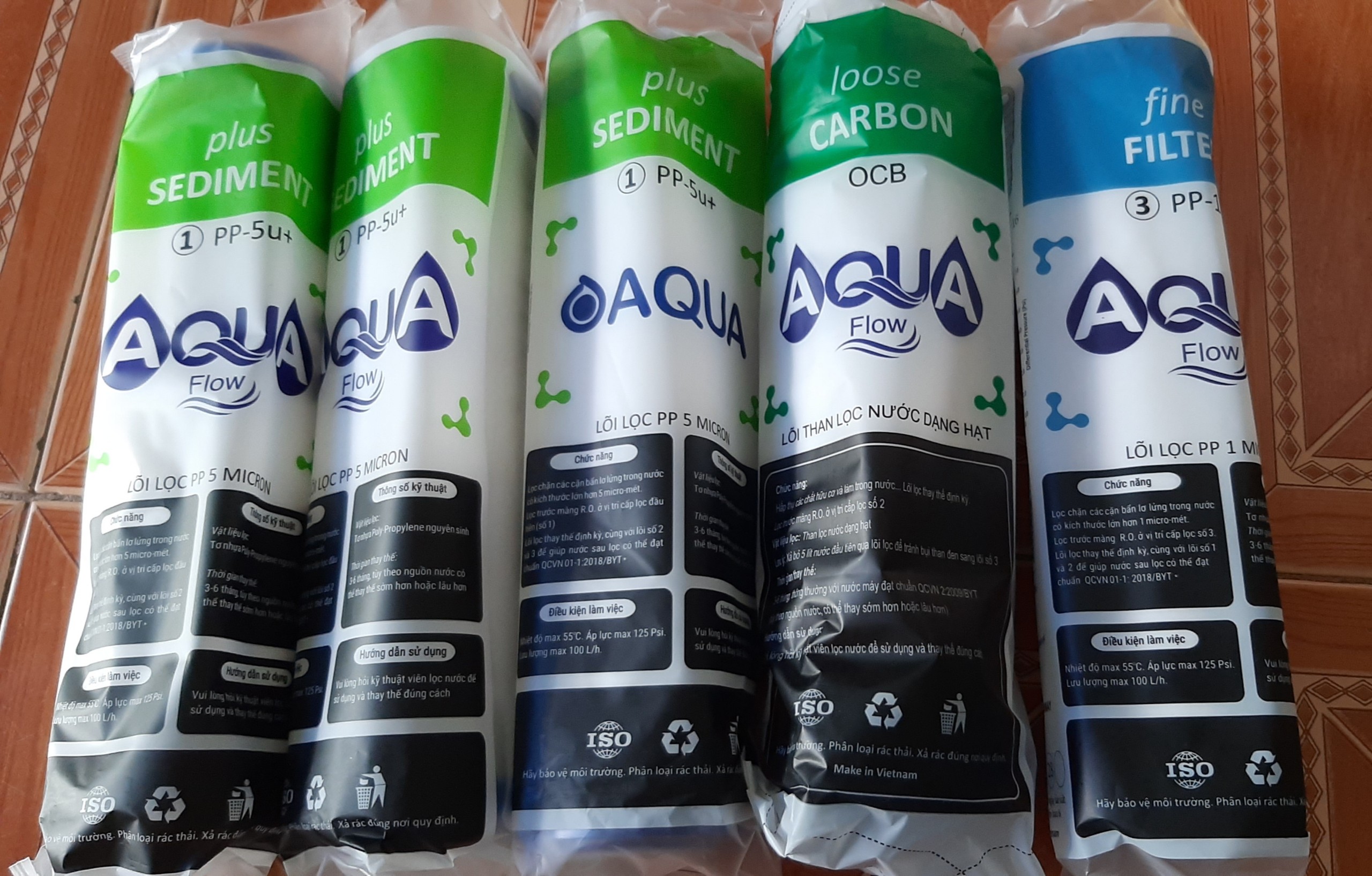 Combo 5 lõi lọc aqua cao cấp gồm 3 số 1+1 số 2 + 1 số 3 dùng cho 9 tháng
