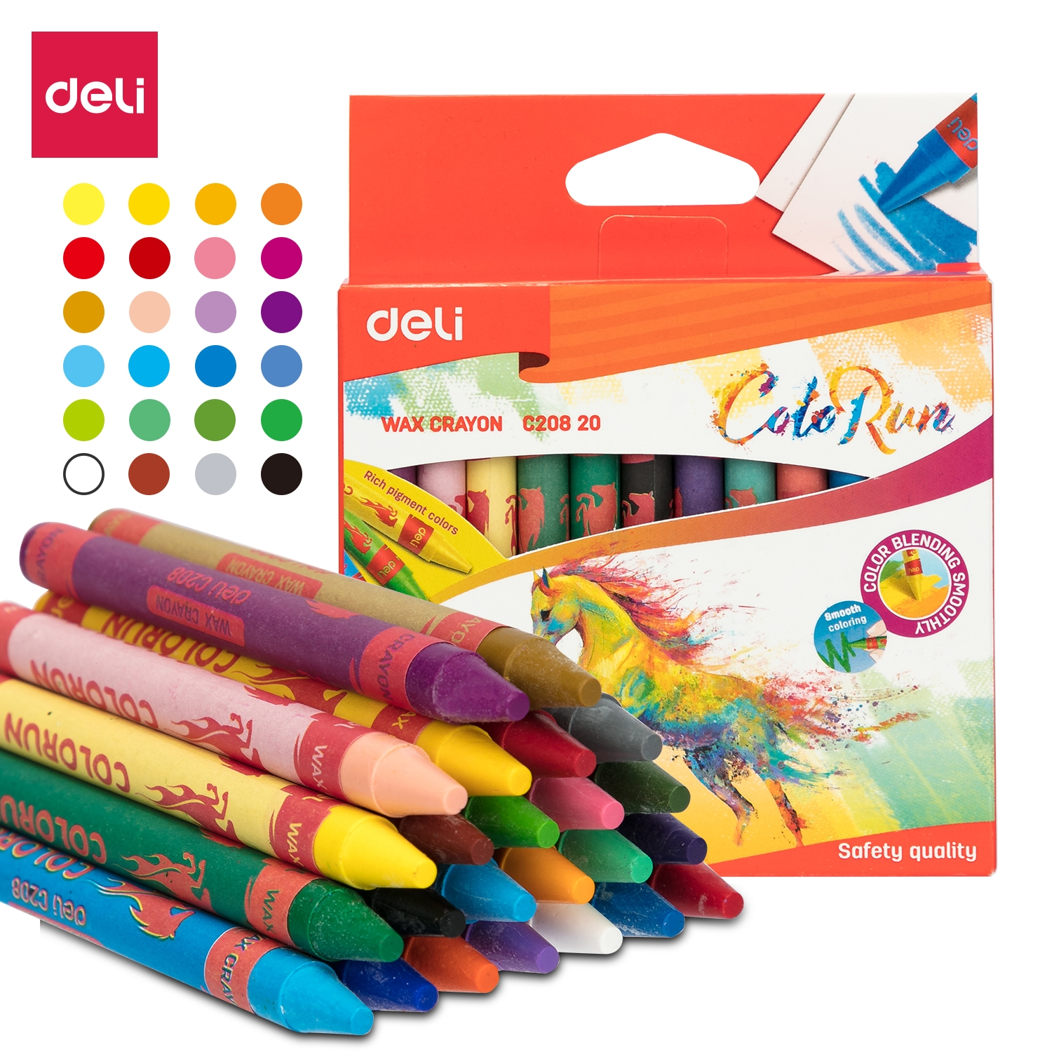Bút sáp 24 màu Deli không độc hại- 1 hộp - EC20800/EC20810/EC20820