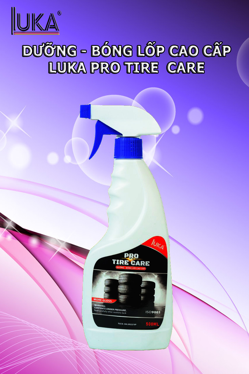 Dung dịch dưỡng đen bóng lốp ô tô cao cấp Luka 500ml, Chai Xịt dưỡng đen và bóng lốp xe cao cấp, bảo vệ và làm sạch vỏ xe, lốp xe