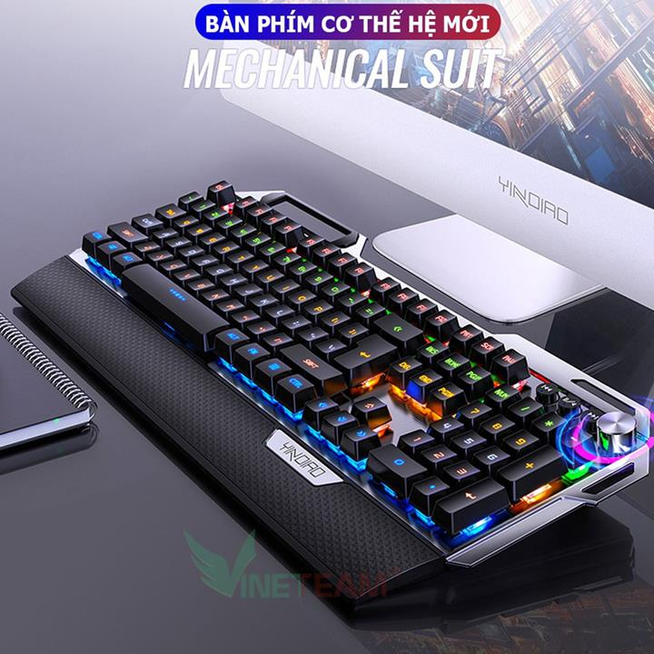 Bàn Phím Gaming k100 có 104 phím Led Rainbow 12 Chế Độ Đèn Led 26 phím nhấn đồng thời swith blue