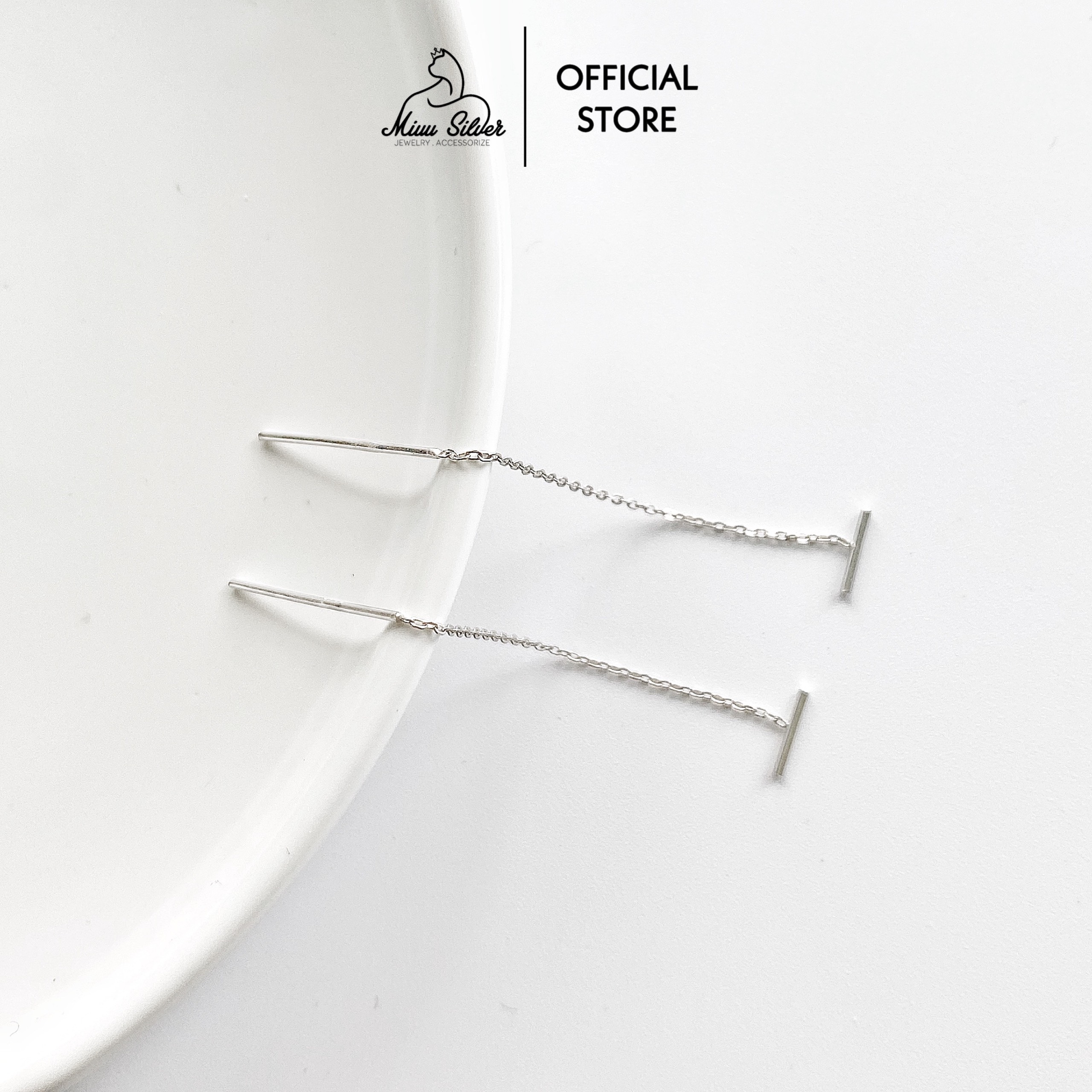 Bông tai bạc nữ dáng dài Miuu Silver 1D Line