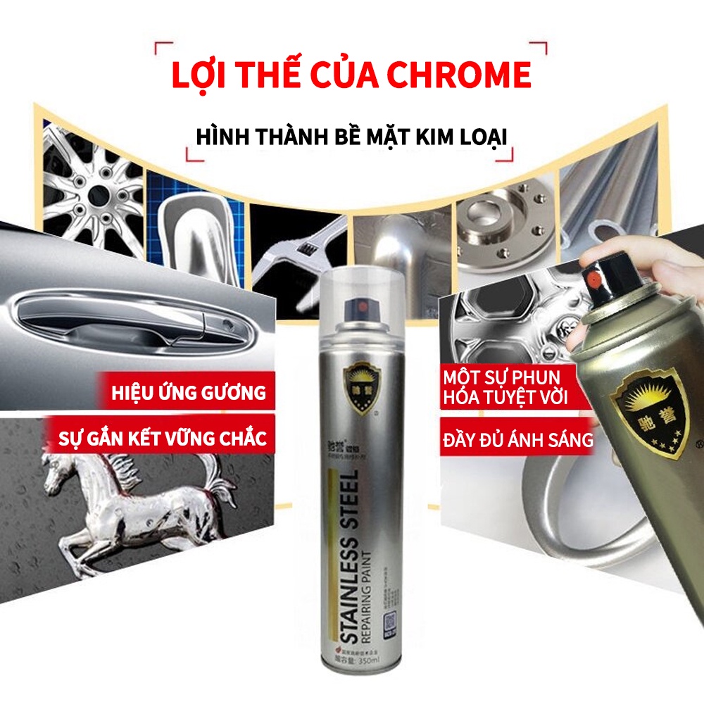 HomeAid Sơn Bạc Mạ Crom Sơn Xịt Mạ Chrome Sáng Bóng 350ml - Chai Sơn Mạ Siêu Bóng-Sơn xe