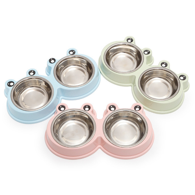 Bát Ăn Đôi Cho Chó Mèo Hình Ếch Có Bát Inox - Mã BABS29