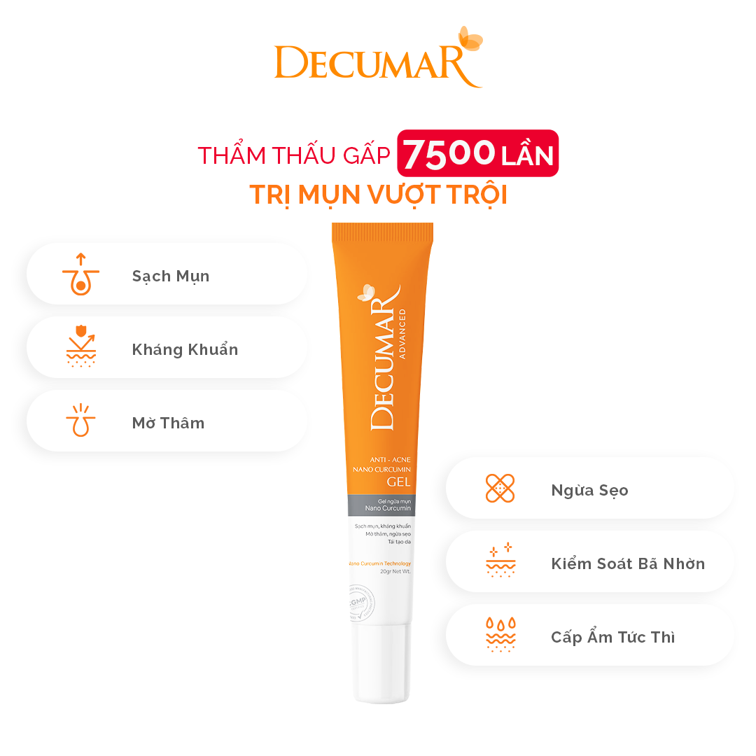 Gel ngừa mụn nano curcumin Decumar 20g