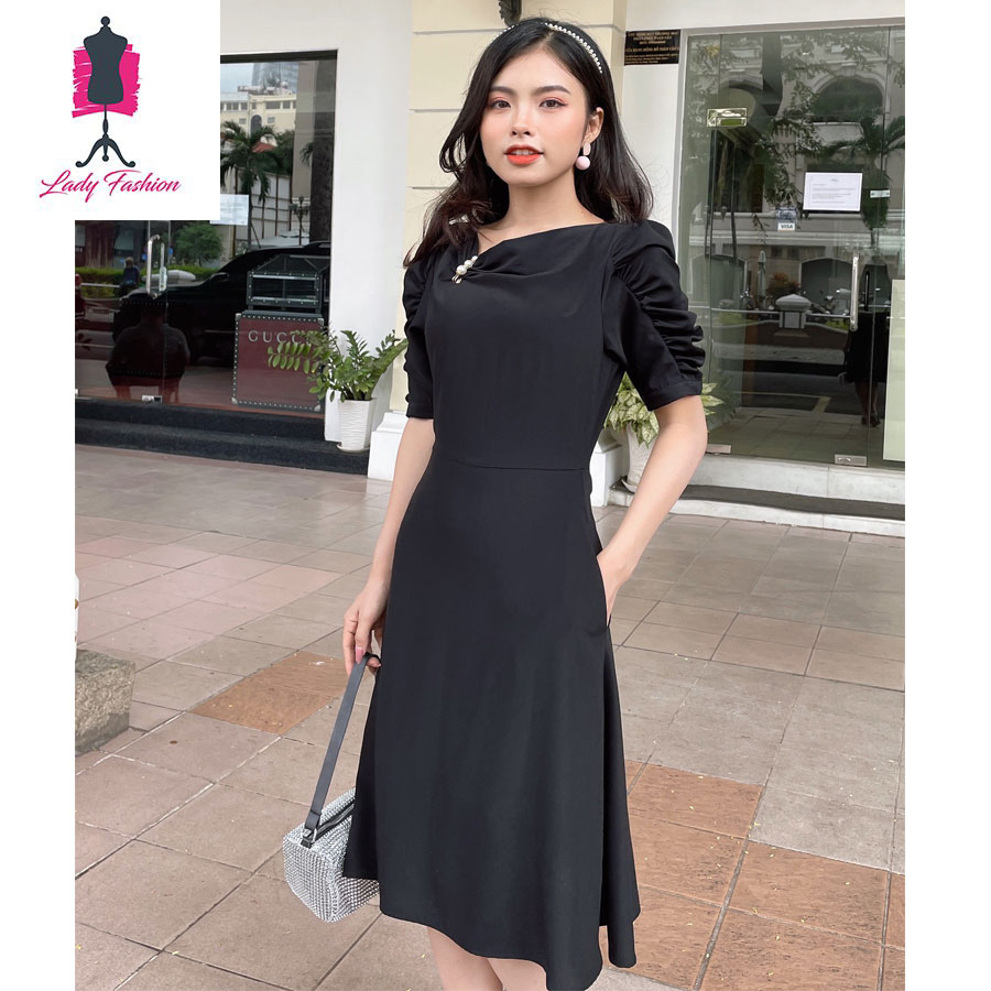 [4.4 Hoàn tiền 15%][HCM]Đầm suôn cổ đỗ phối ngọc trai sang trọng-MS024