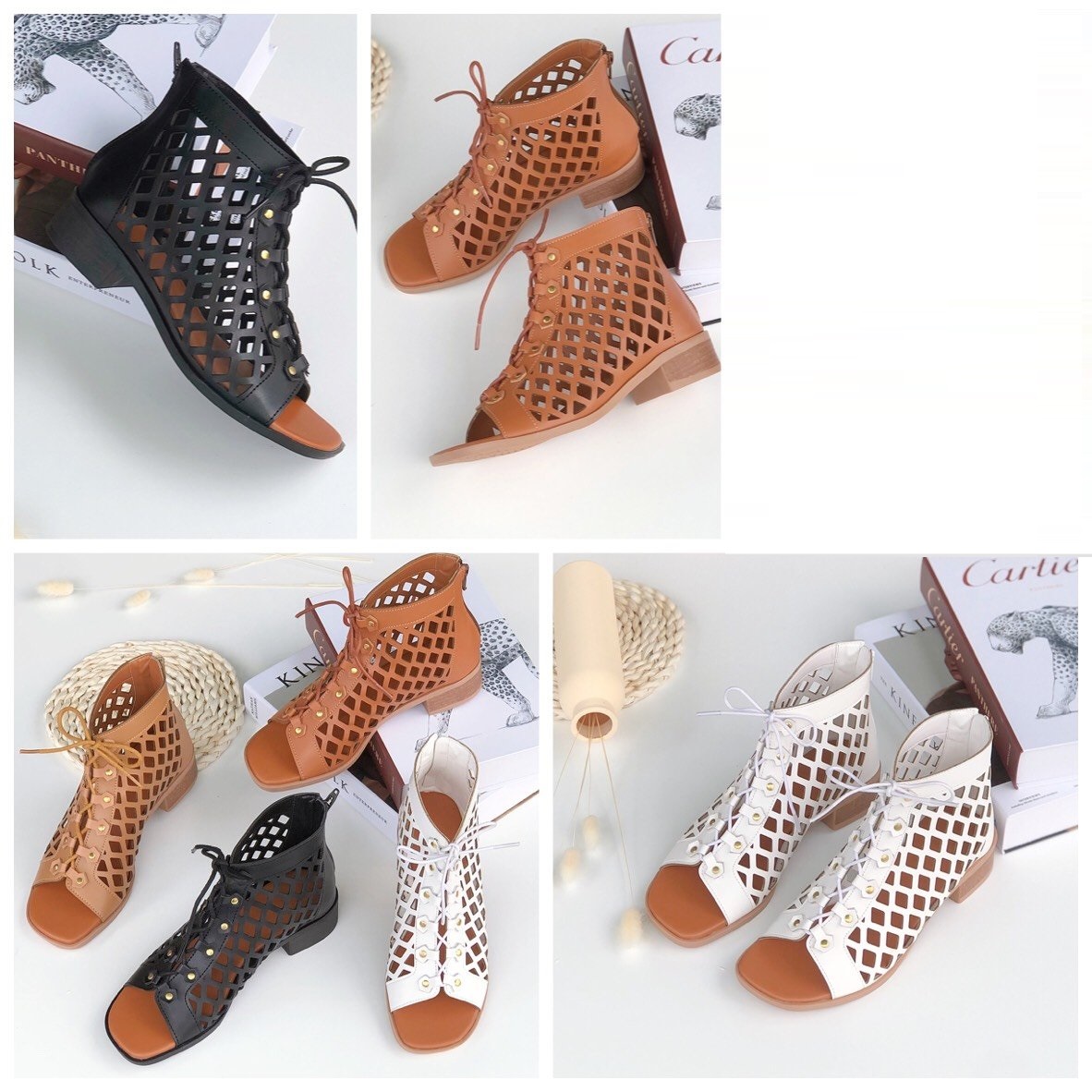 [HCM]Giày sandal chiến binh da cắt lazer đế thấp S370