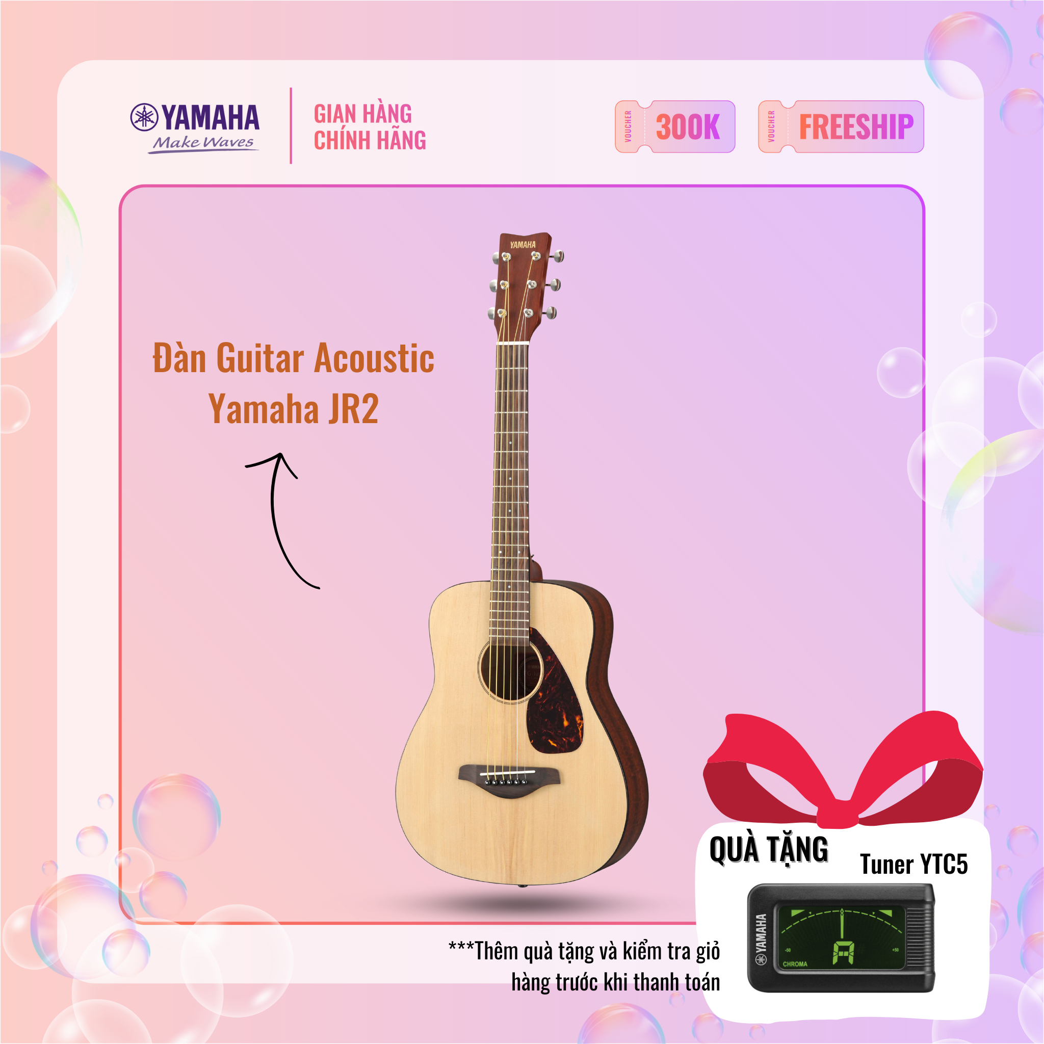 [Trả góp 0%] Đàn Guitar Acoustic YAMAHA JR2 size 3/4 kèm bao vải - Phù hợp cho người mới bắt đầu chơi đàn, thiết kế nhỏ gọn, âm thanh tươi sáng, bảo hành chính hãng 12 tháng