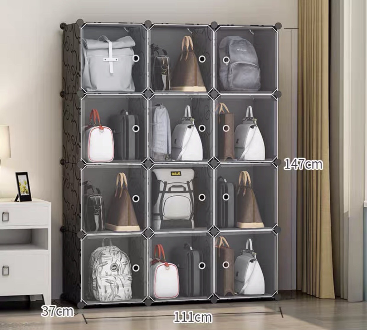 MẪU MỚI] TỦ ĐỂ TÚI XÁCH THÔNG MINH - TỦ ĐỰNG TÚI XÁCH LẮP GHÉP 12 Ô-Tủ đựng túi xách và giày