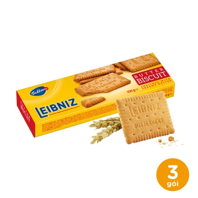 3 gói bánh quy bơ Leibniz Đức 100g bơ tự nhiên và dầu hướng dương, bánh thơm ngon giòn tan HSD, 03/03/2022