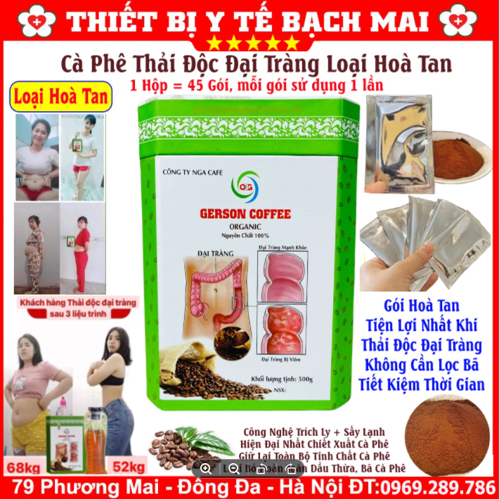 Cà phê thải độc đại tràng loại hoà tan gerson coffee - hộp 45 gói - mỗi gói sử dụng 1 lần