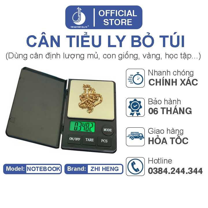 Cân điện tử mini bỏ túi Notebook 1000g, Độ chính xác 0.01g, Kích thước kiểu dáng cuốn sổ tay, dễ dàng mang đi