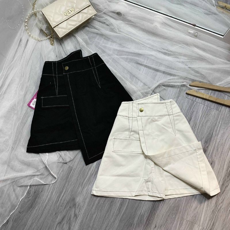 [HCM]Chân váy viền chỉ lệch tà
