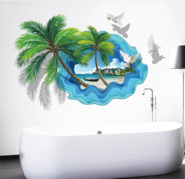 Decal trang trí Bãi biển hoạt hình