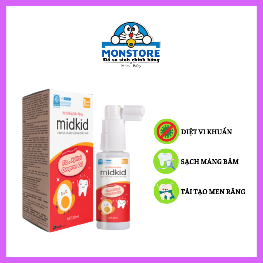 Xịt chống sâu răng MIDKID vị Táo đỏ, bảo vệ men răng, chăm sóc răng miệng cho bé từ 1 tuổi