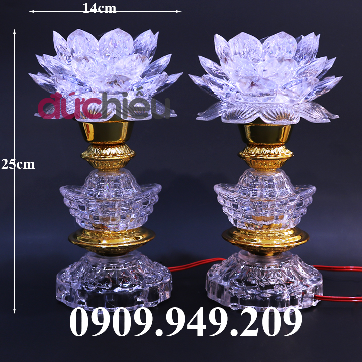Bộ 2 đèn thờ cúng hoa sen cục vàng đổi nhiều màu loại cao  – Đức Hiếu Shop