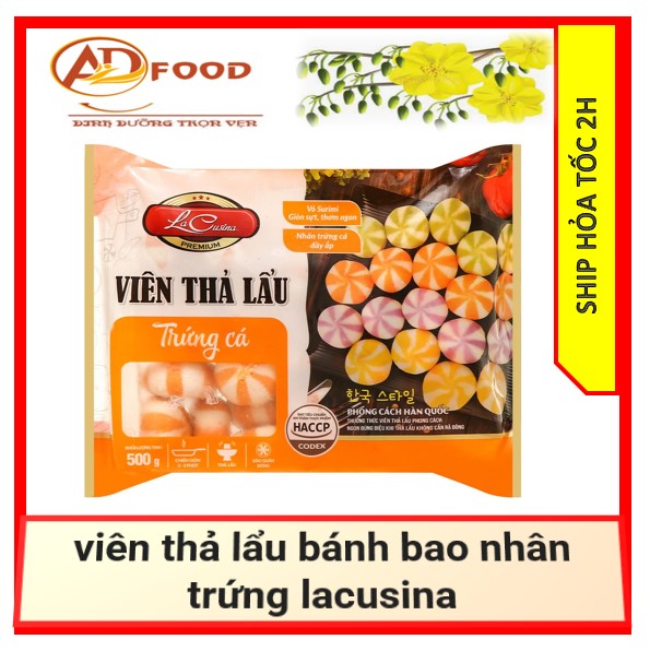 viên thả lẩu bánh bao nhân trứng lacusina gói 500g (màu cam)