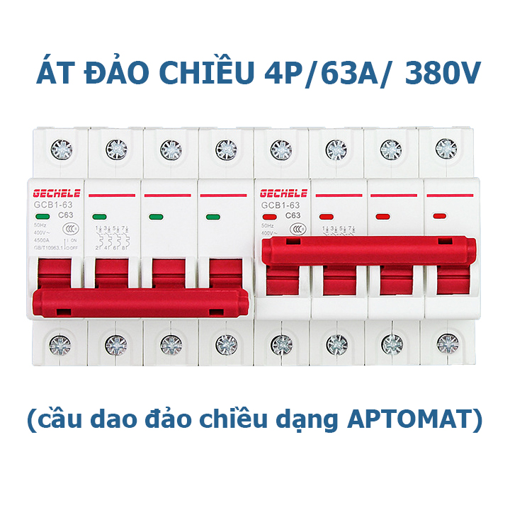 Bộ cầu dao đảo chiều dạng aptomat 3 pha 63A 380V GECHELE dùng thay cho cầu dao đảo chiều thủ công