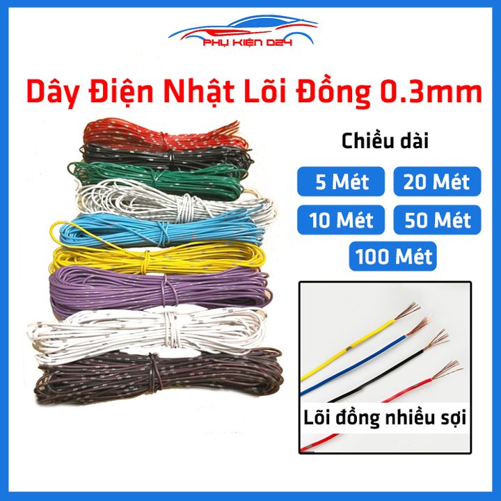 Dây điện nhật lõi đồng 0.3mm, dây điện đơn lõi nhiều sợi chuyên dụng cho ô tô, xe máy chịu nhiệt, chịu độ ẩm cao