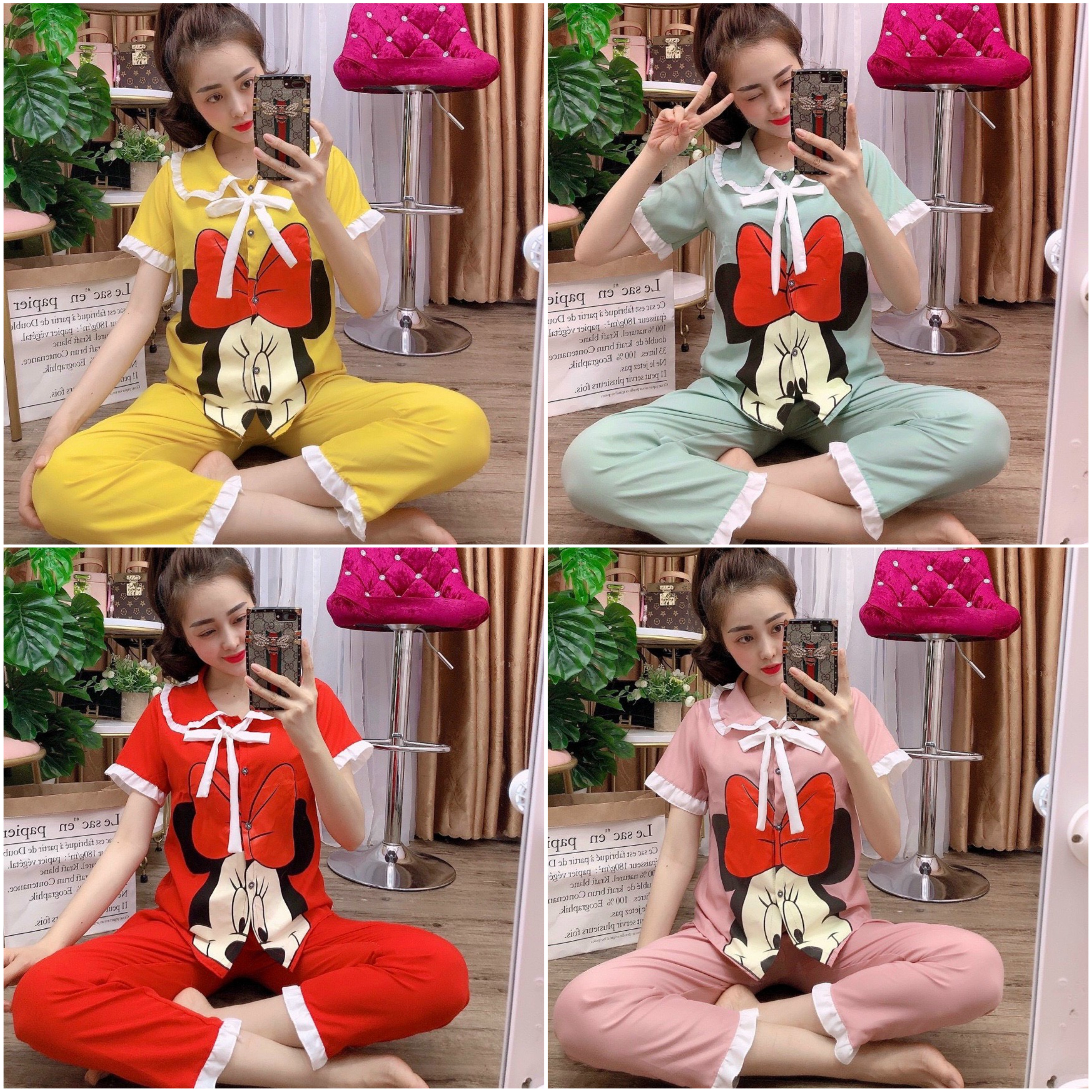 [TNQD]Đồ Bộ Pijama KATE LỤA MICKEY Siêu Đẹp Dưới 54kg