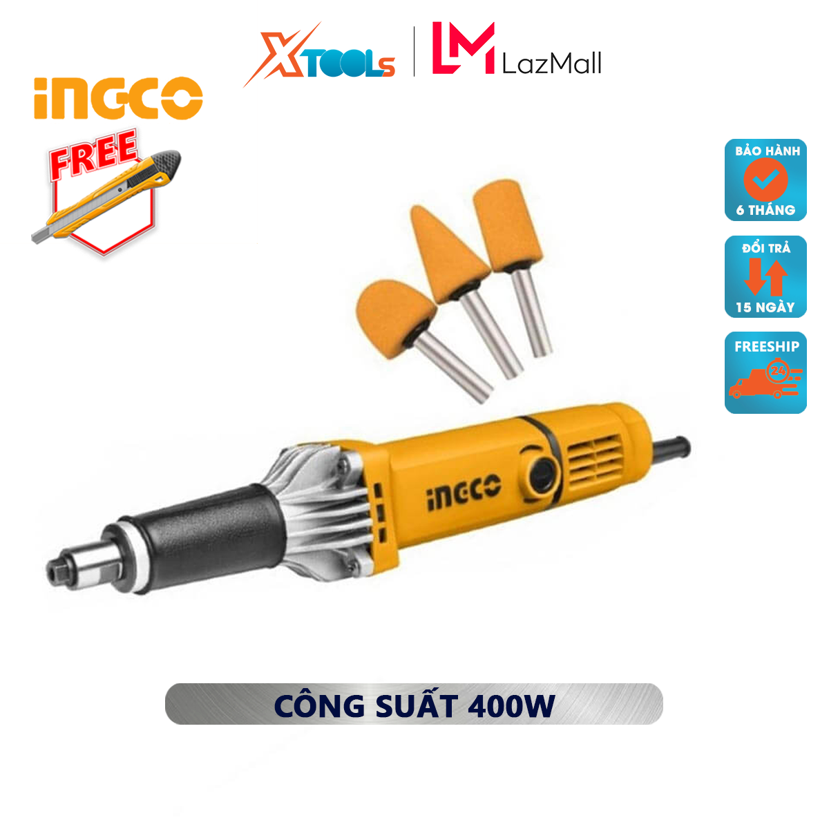Máy khoan mài khuôn mini INGCO PDG4003 | Máy mài khuôn 400W kèm theo 3 mũi đá mài, đầu gắn mũi đá mài: Φ6mm dùng để mài các ba via, làm nhẵn mối hàn, các cạnh sắc ở các vị trí nhỏ hẹp, ngóc ngách.