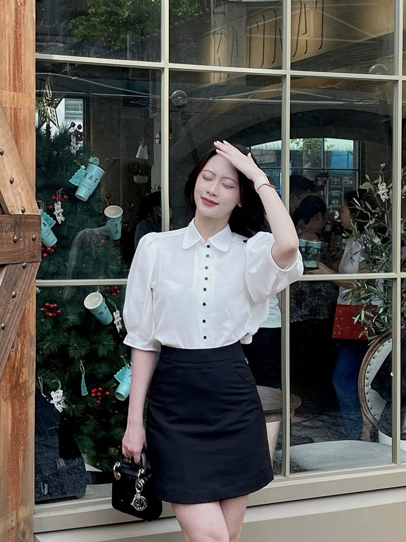 Áo sơ mi nữ tay lỡ basic thời trang công sở ruza alb208