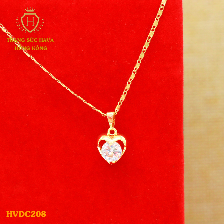 Women necklaces, pendants heart applique white stone, titanium plating Gold non 18K, 24K high-end (not tarnish Black)-jewelry Hava Hong Kong style fashion