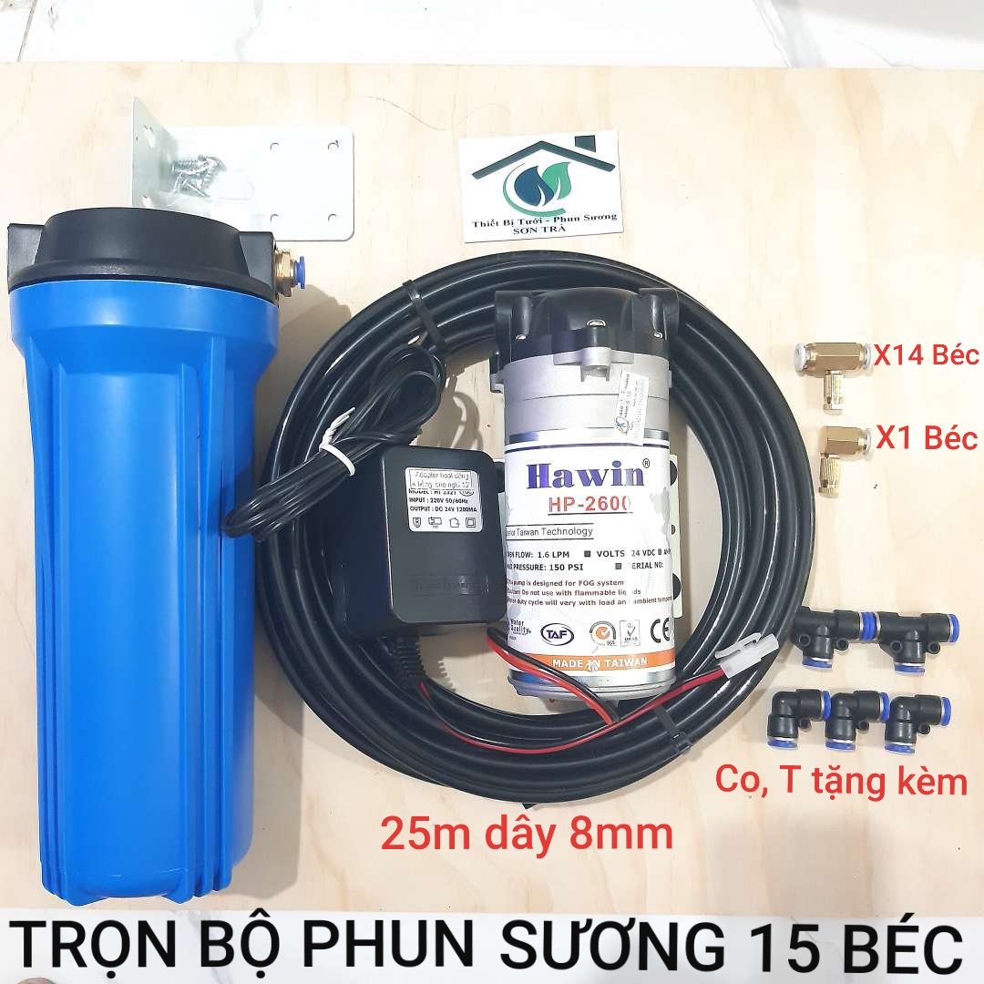 [HCM]Trọn bộ phun sương làm mát quán ăn, cafe HP-2600 lắp từ 15-30 béc-Máy Bảo Hành 6 tháng (mặc định béc số 2)