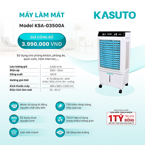 [Trả góp 0%]Máy làm mát không khí Kasuto KSA-03500A công nghệ Nhật Bản