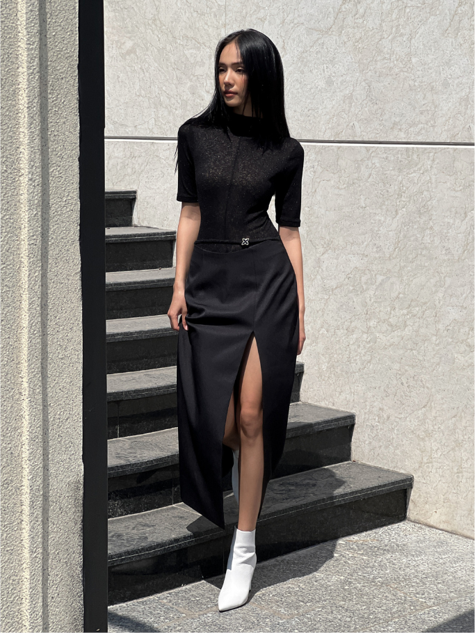 COCO SIN - Váy Kaki Đen Xẻ Tà