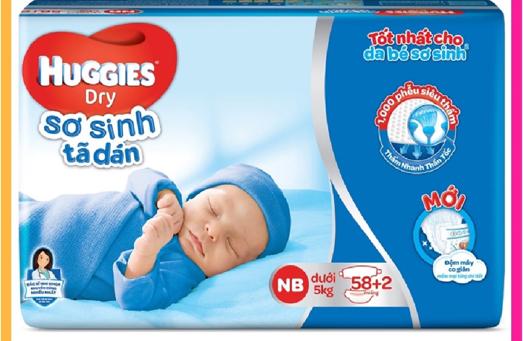 Tã dán sơ sinh Huggies 70 miếng NB70 (Cho bé dưới 5kg)