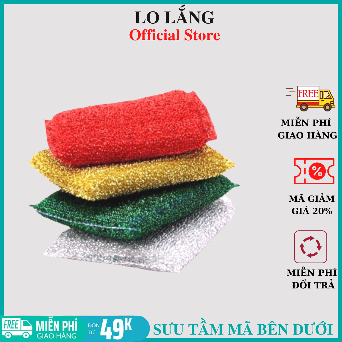 Bộ 4 miếng rửa chén kim tuyến đa năng siêu sạch cao cấp