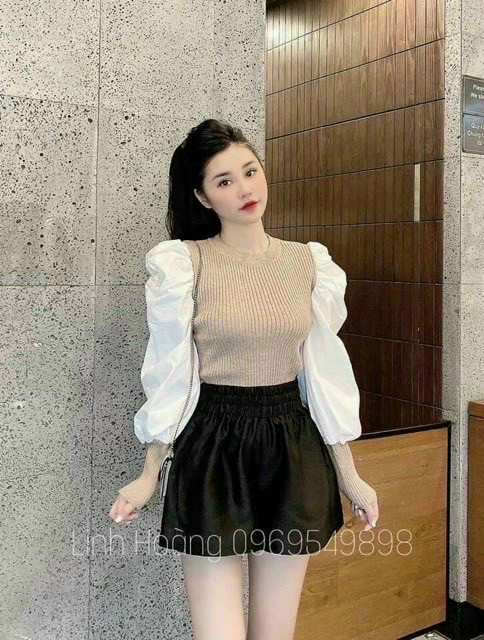 [HCM]áo len kiểu ôm nữ cổ cao tay dài phồng siêu xinh 2156