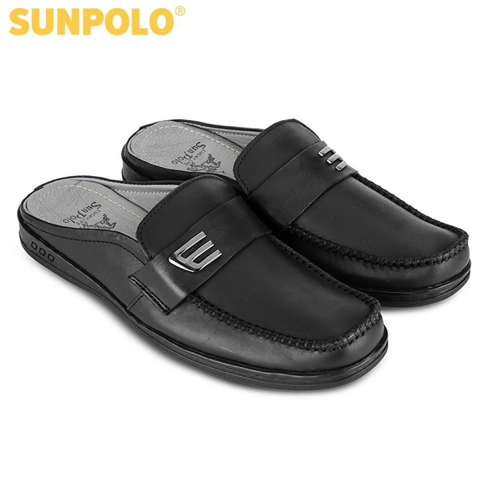 Dép sabo nam da bò SUNPOLO SPO195 (Đen)