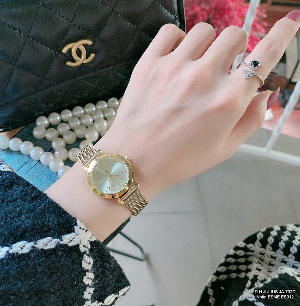 Đồng hồ nữ Julius Hàn Quốc JA-732D dây thép (Vàng)