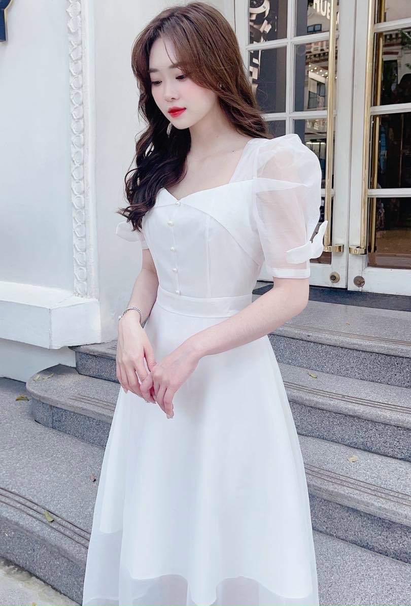 HOÀN TIỀN 15% - Đầm voan nữ hai lớp mặc dự tiệc đầm tiểu thư tay phồng váy xòe bồng maxi dáng dài đầm trắng đi đám cưới váy cô dâu đơn giản