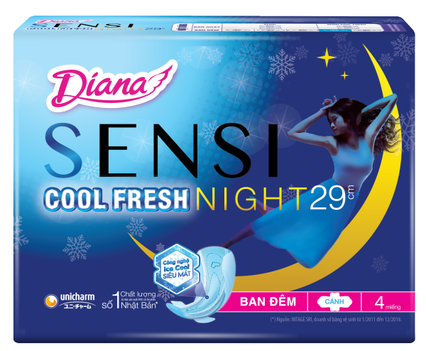 [HCM]Băng Vệ Sinh Diana Ban Đêm Siêu Thấm 29cm 4 Miếng Sensi Night 29cm cao cấp
