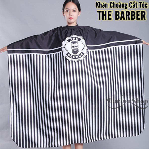 Áo Choàng Cắt Tóc Barber Khổ 160x140cm, Khăn Choàng Cắt Tóc Barber Hình Đầu Người Sọc Đen.chính hãng CamyStore