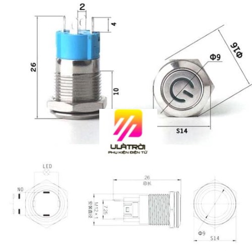 Nút nhấn nguồn 12mm , nút nhấn giữ có đèn LED 5 - 24VDC