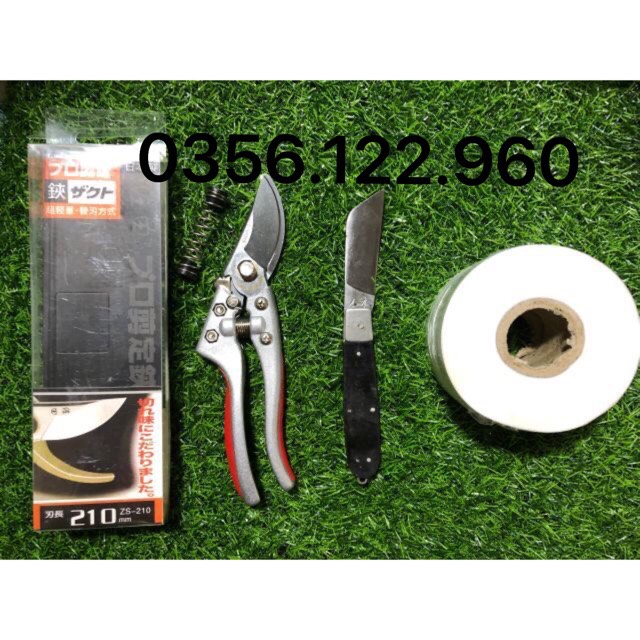 [Ảnh thật] Bộ 3 dụng cụ cắt chiết ghép cây (dao lưỡi đen cán gập, giấy ghép tự hủy khổ 5cm,kéo cắt cành SADA Nhật)