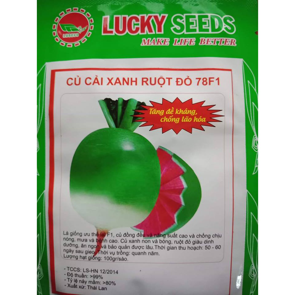 Túi 2 Gram Hạt giống củ cải xanh ruột đỏ