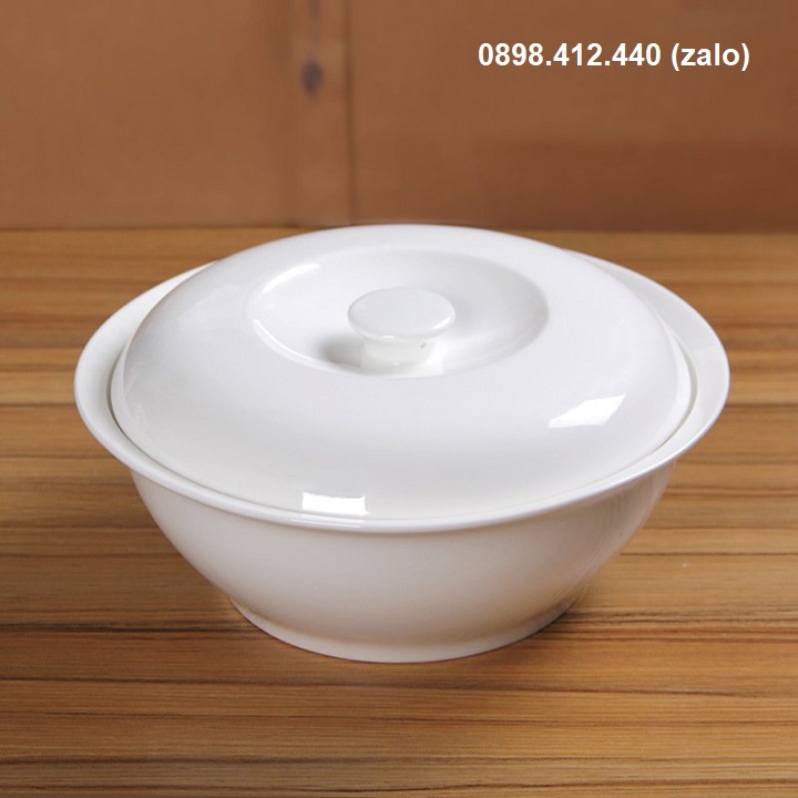 [HCM]thố sứ trắng kèm nắp - thố sứ