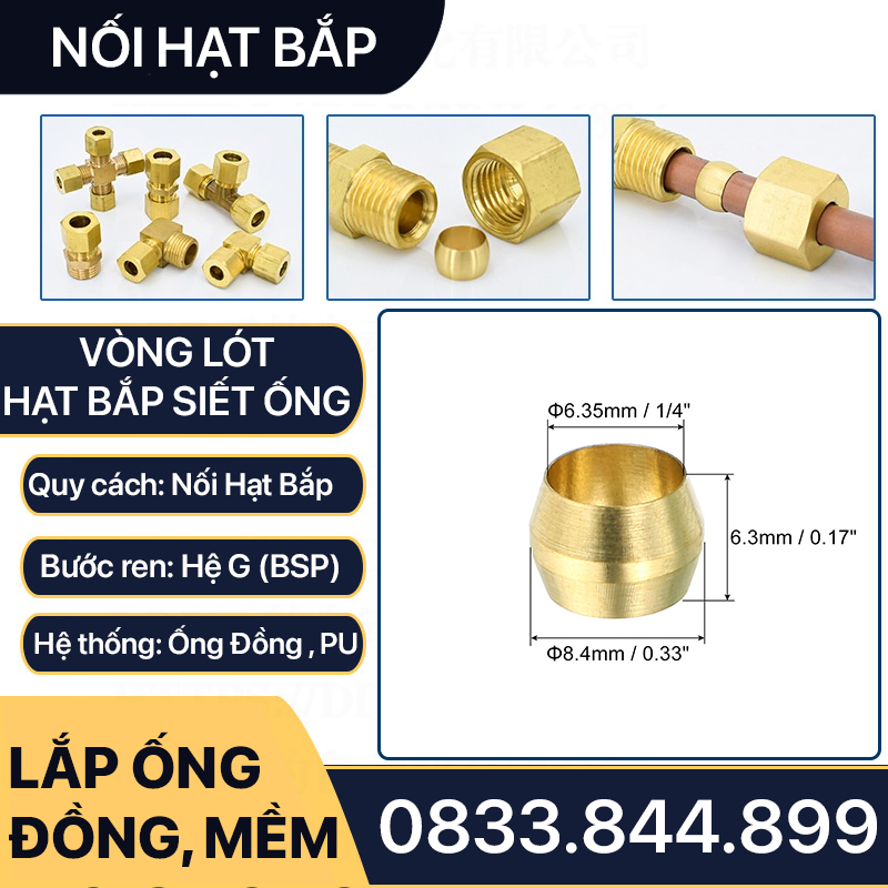 Hạt Bắp Đồng Lắp Ống Phi 6 8 10 12mm - COMBO 10 HẠT/ TÚI
