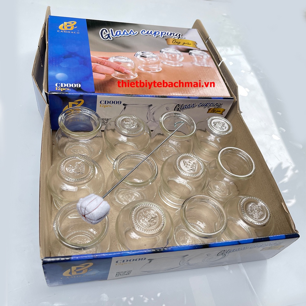 Giác Hơi Thủy Tinh - Bộ 12 Cốc Kèm Cây Châm Lửa