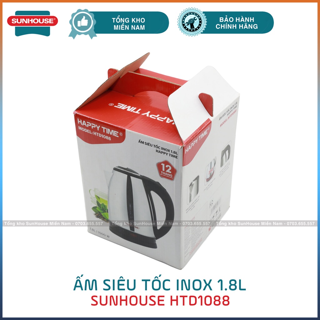 ẤM ĐUN NƯỚC INOX SIÊU TỐC 1.8L HAPY TIME HTD1081 / HTD1088- 1500W