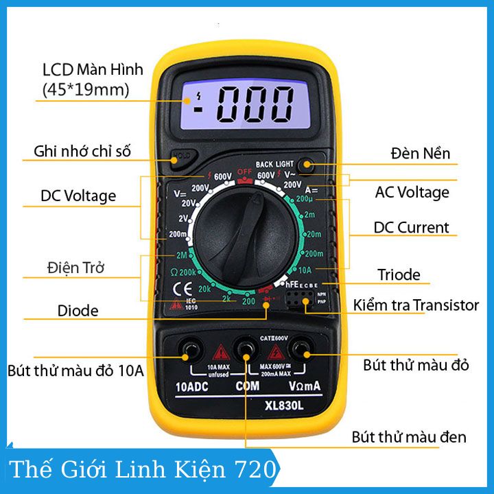 Đồng hồ đo điện tử vạn năng XL830L, đồng hồ đo điện đa năng, đo điện áp,.. hiển thị số, đồng hồ đo có kèm pin theo