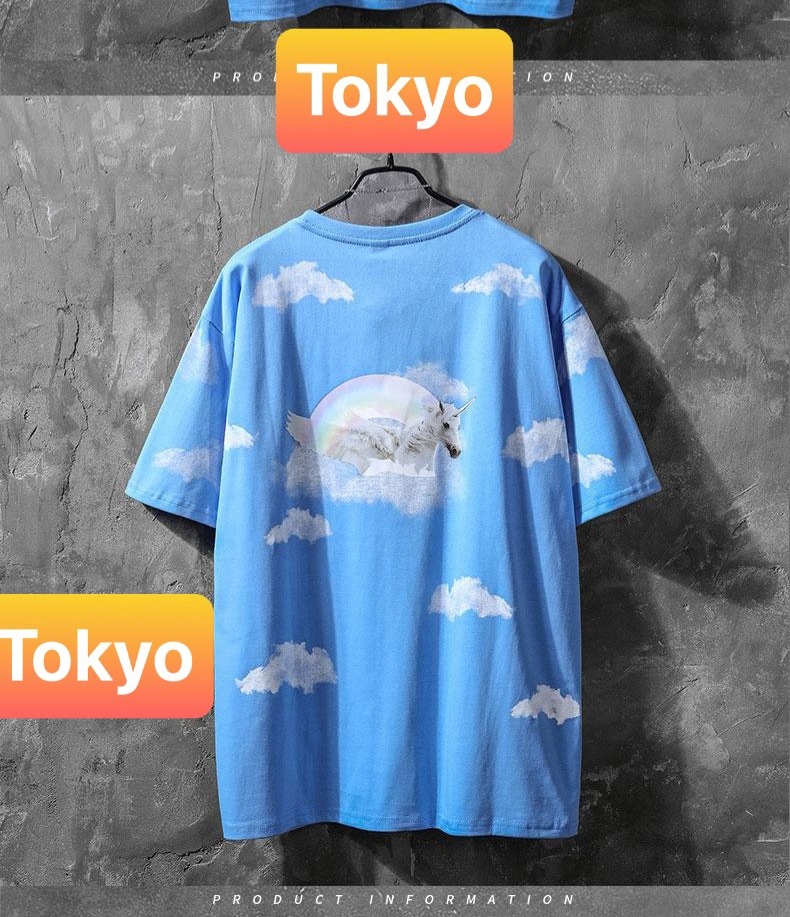 ÁO THUN NAM NỮ UNISEX XANH NGỰA MÂY TRỜI PHOM FORM RỘNG TAY LỠ NHẬT BẢN HOT TREND VẢI DÀY MỊN - TOKYO FASHION