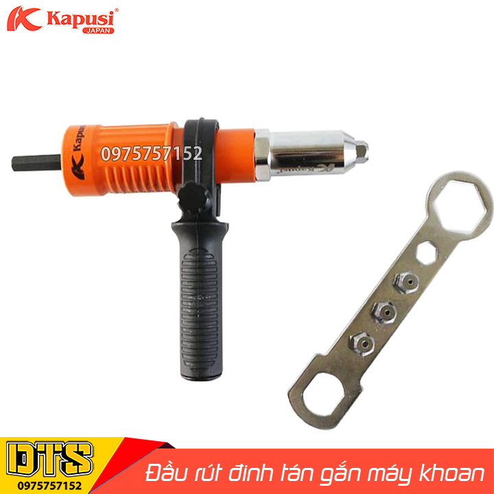 Bộ đầu rút đinh tán rive gắn máy khoan Kapusi, đầu chuyển máy khoan cầm tay thành đầu rút đinh rive đa năng