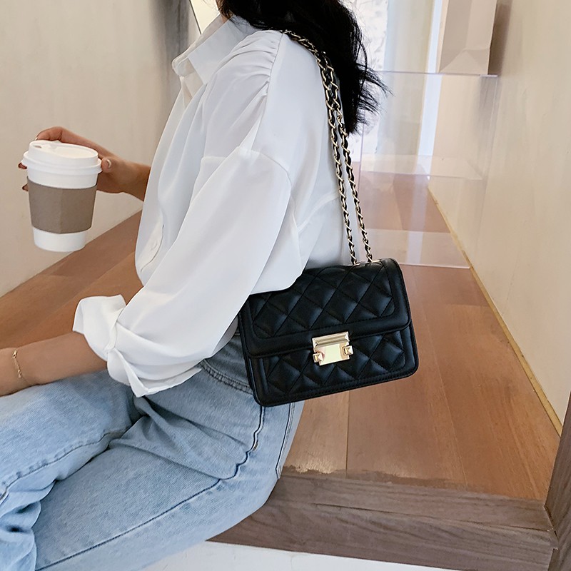 Túi xách nữ túi đeo chéo phối dây xích đan da Túi nữ công sở họa tiết kẻ ô trám cực xinh TX218 - MINTT68